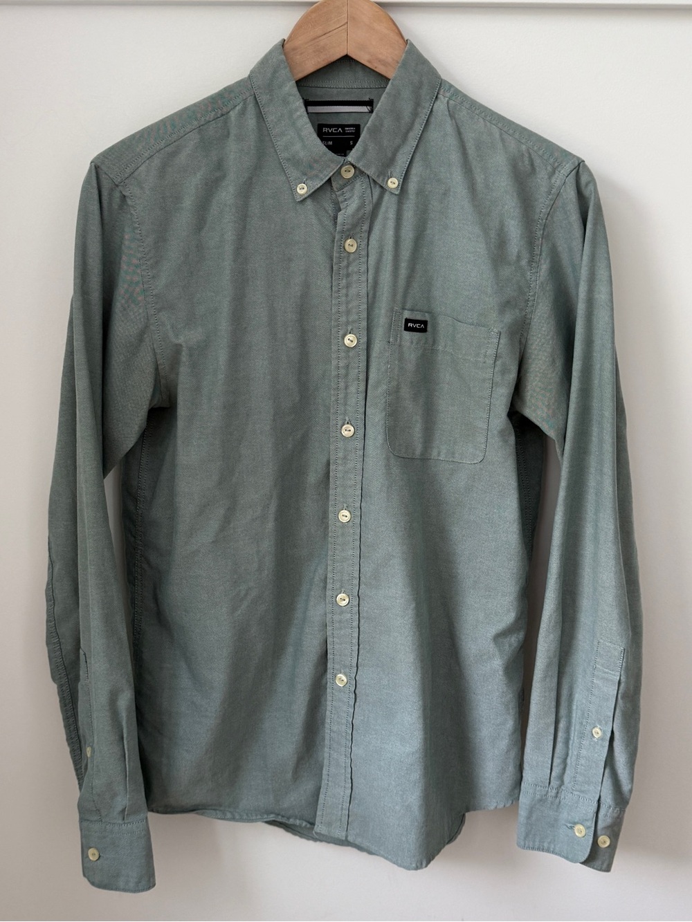 RVCA Grey Blue Long-Sleeve Button-Down Shirt